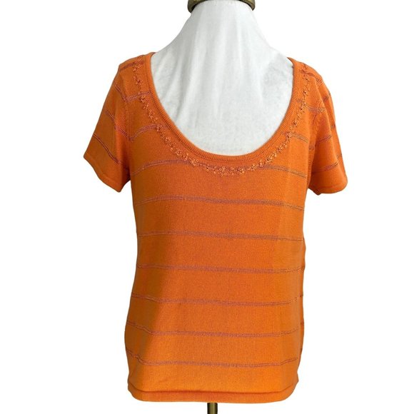Vintage Real Clothes Saks Fifth Avenue Short Sleeve Orange Knit Sweater Lightwei - Picture 1 of 12